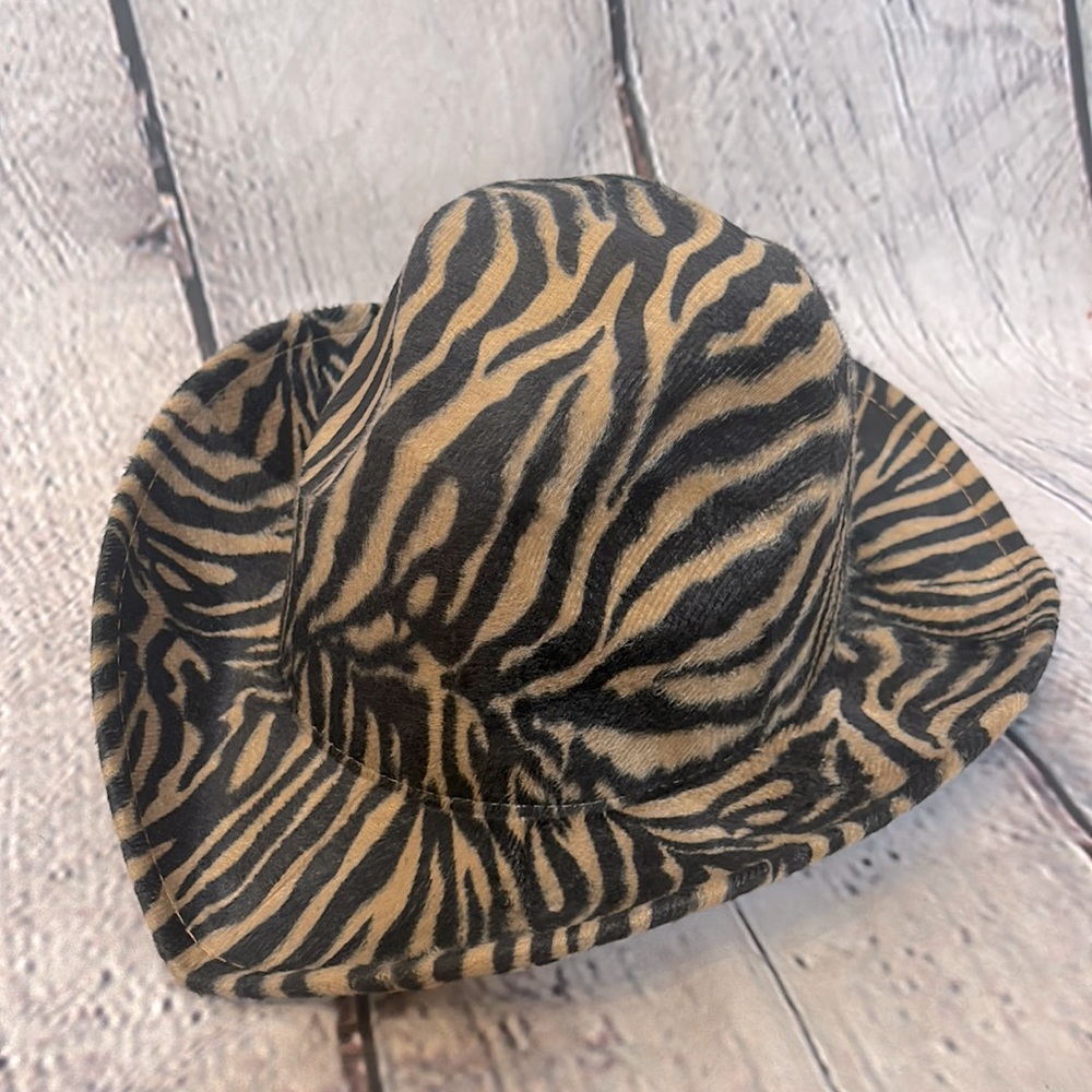Black & Tan Zebra Print Felt Cowboy Hat One Size Fits All